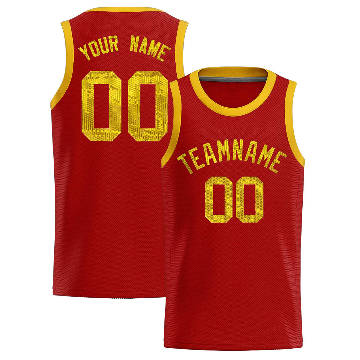 Custom Red Sequined Tops Athletic Basketball Jersey