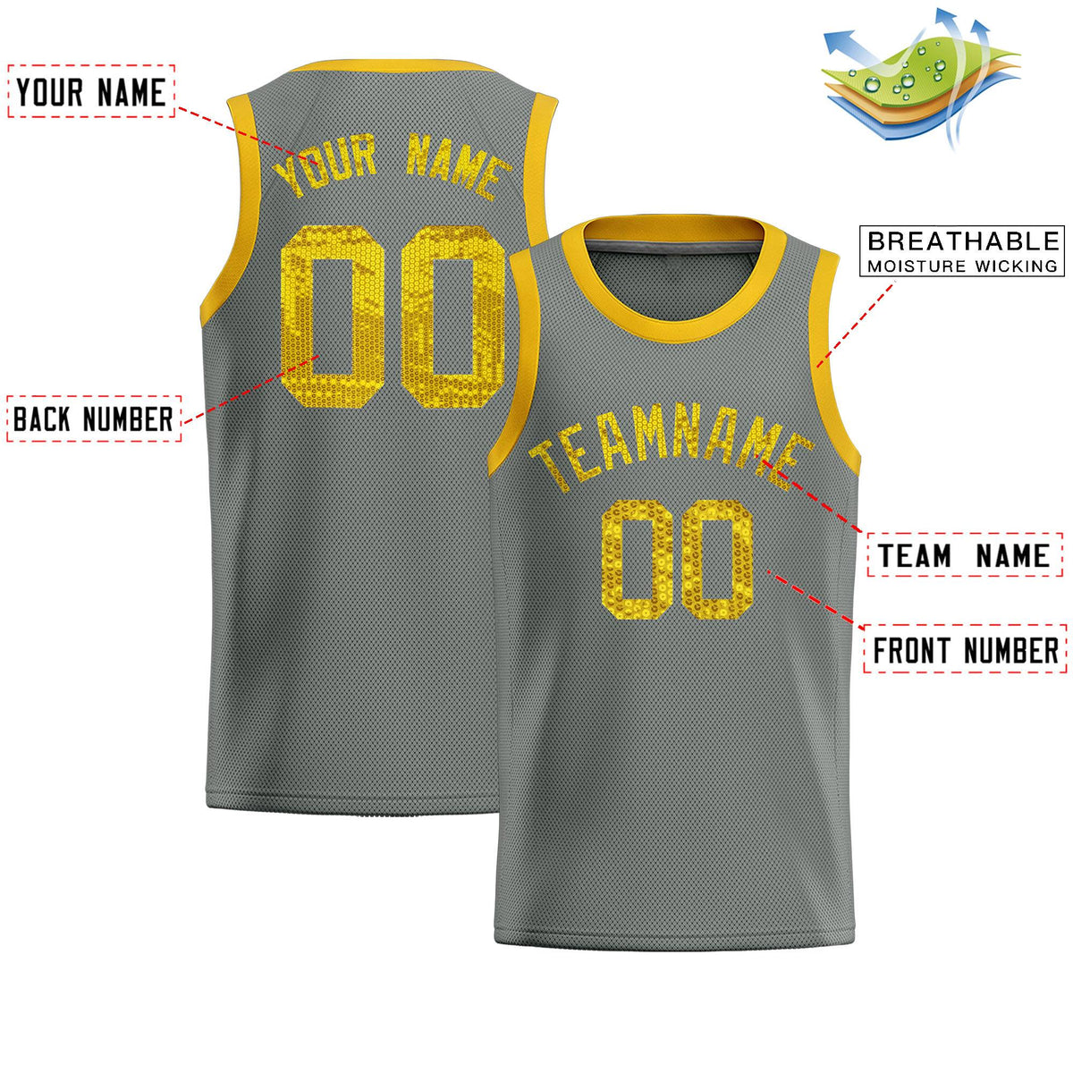 Custom Gray Sequined Tops Athletic Basketball Jersey