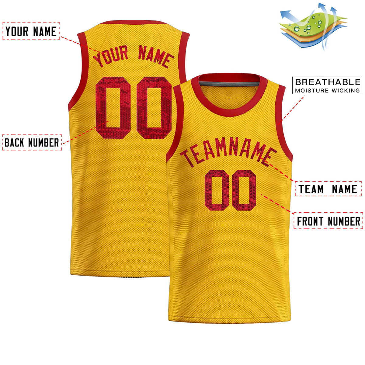 Custom Gold Sequined Tops Athletic Basketball Jersey