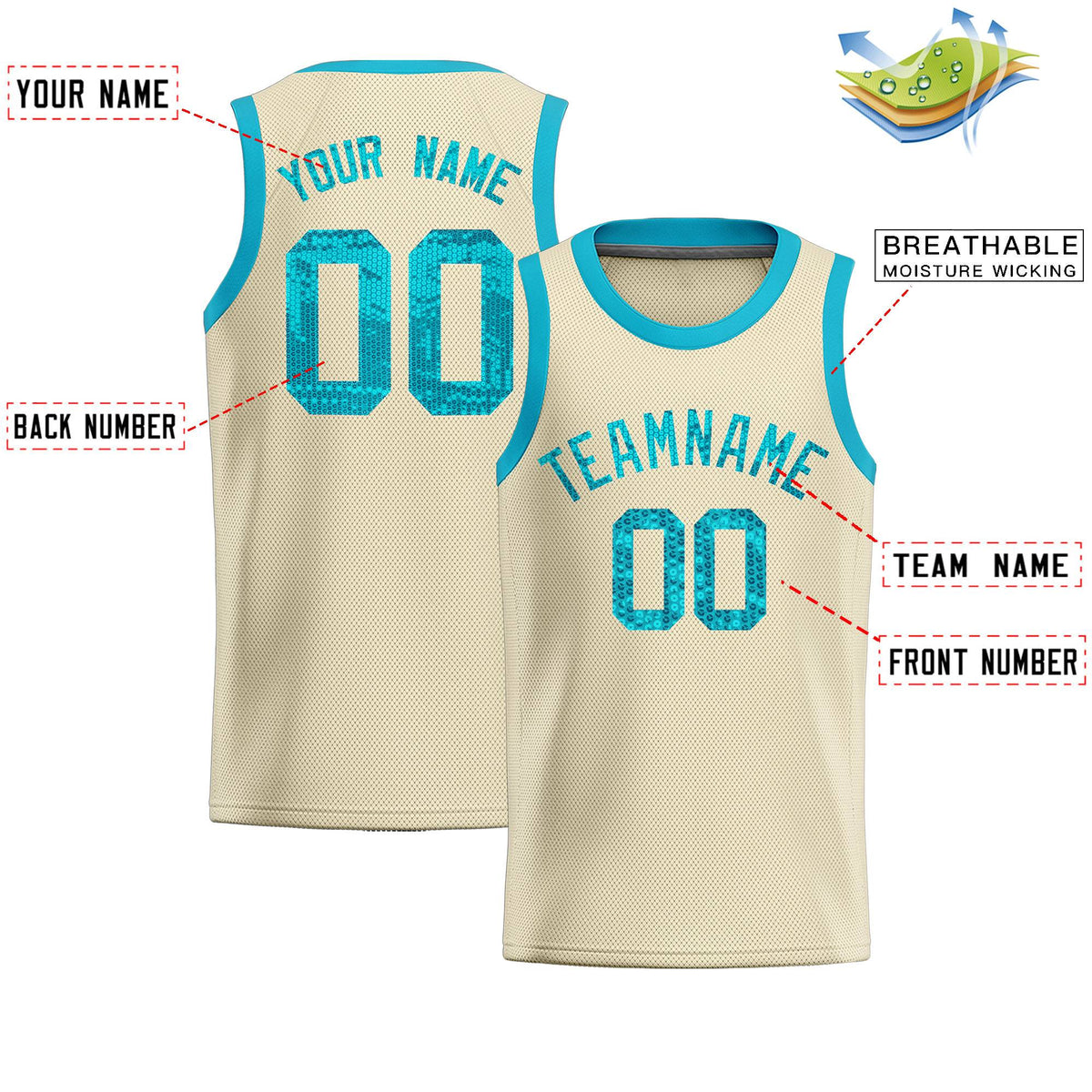 Custom Cream Sequined Tops Athletic Basketball Jersey
