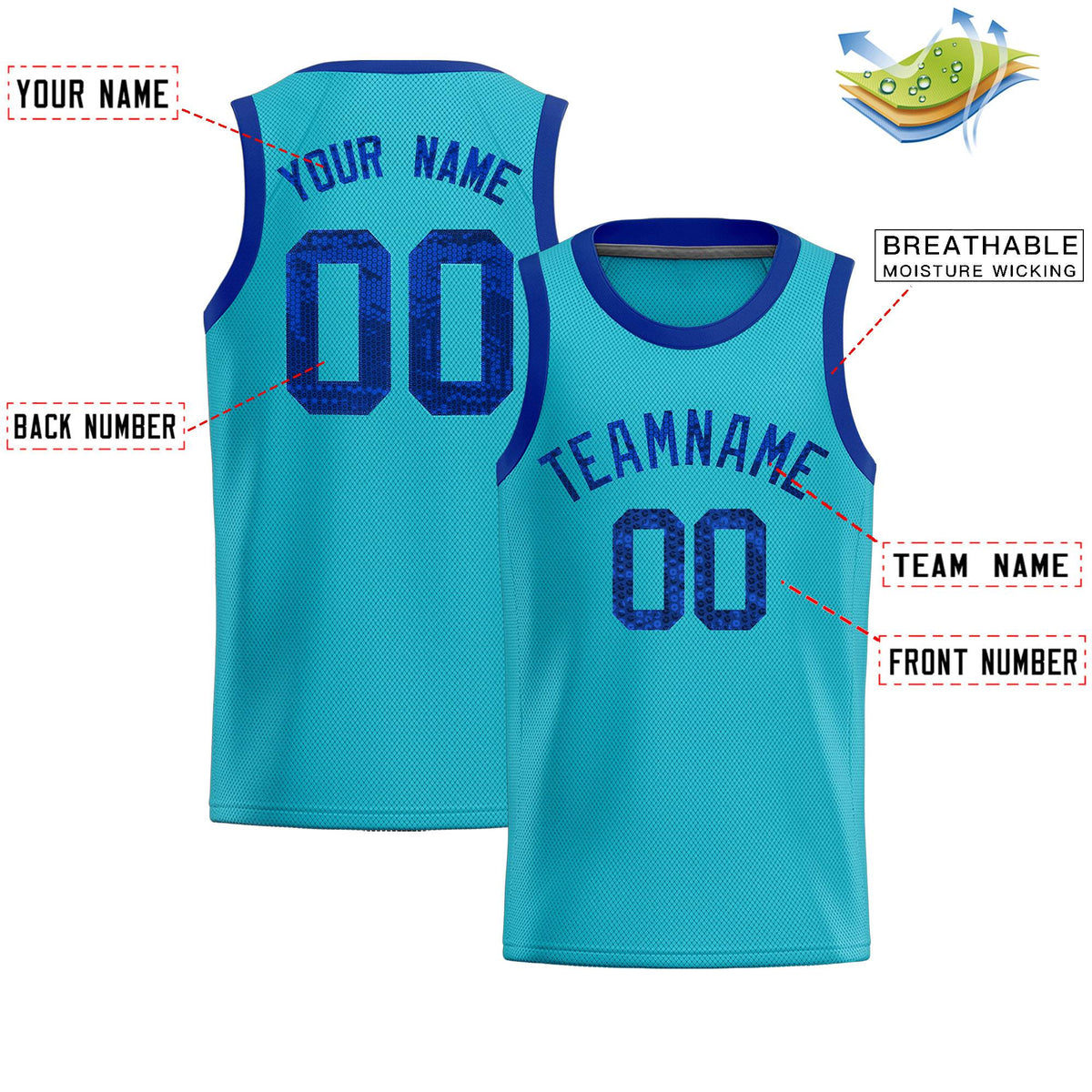 Custom Sky Blue Sequined Tops Athletic Basketball Jersey