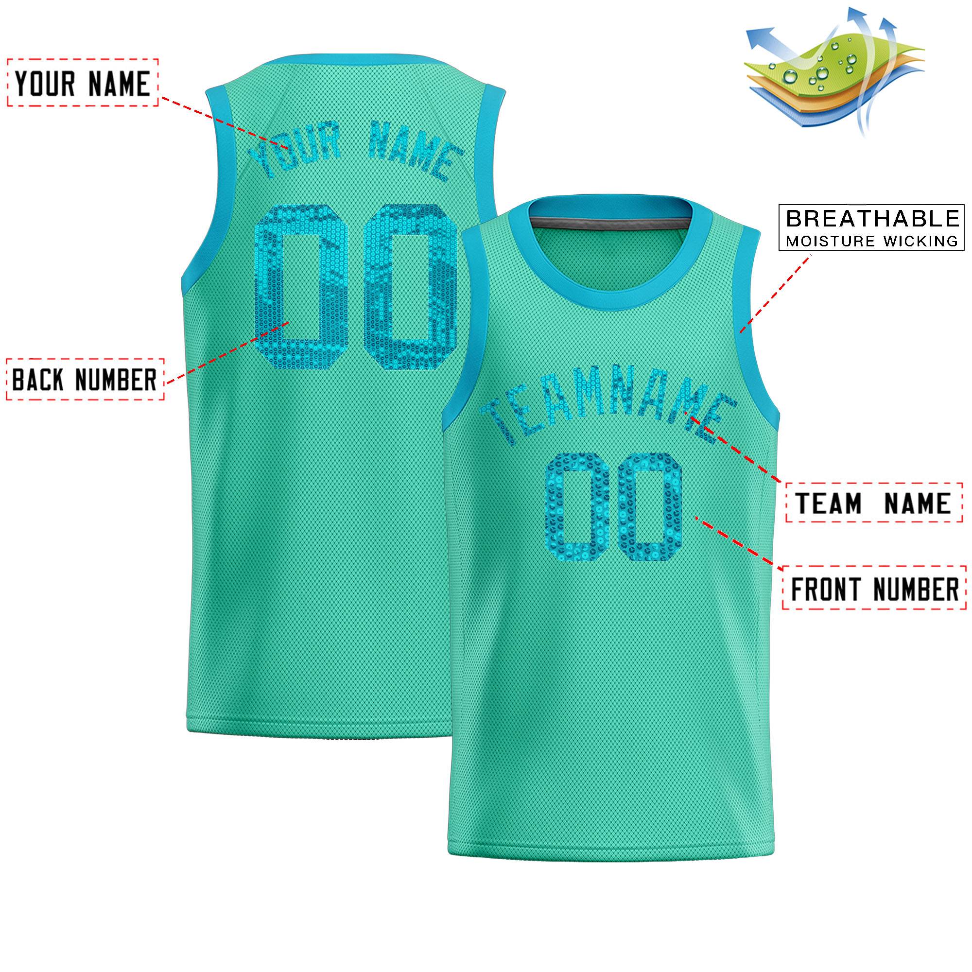 Custom Bright Green Sequined Tops Athletic Basketball Jersey