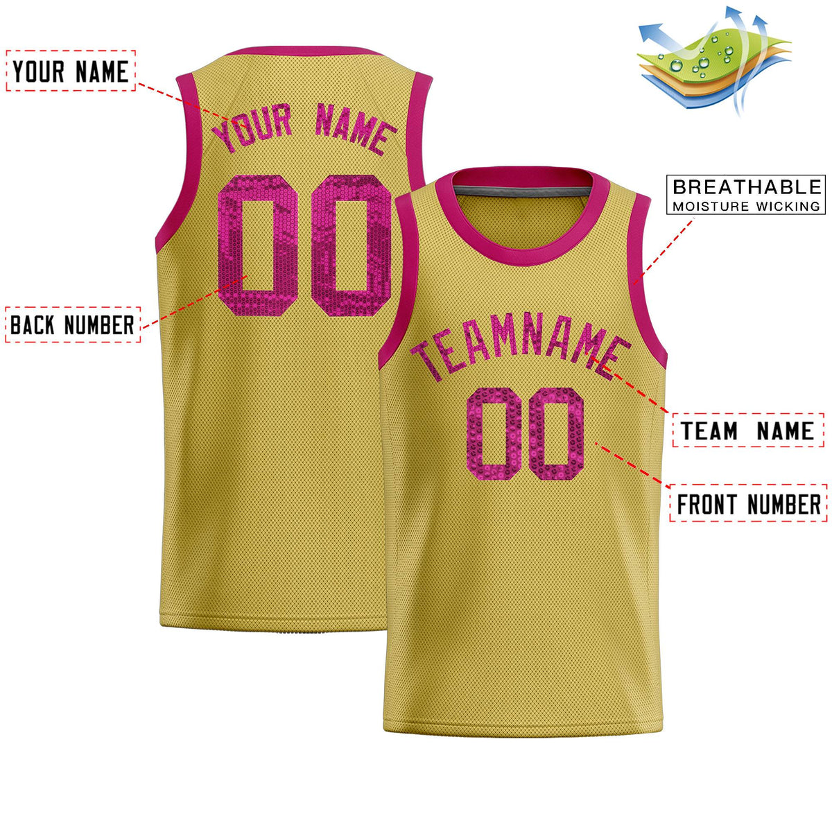 Custom Old Gold Sequined Tops Athletic Basketball Jersey
