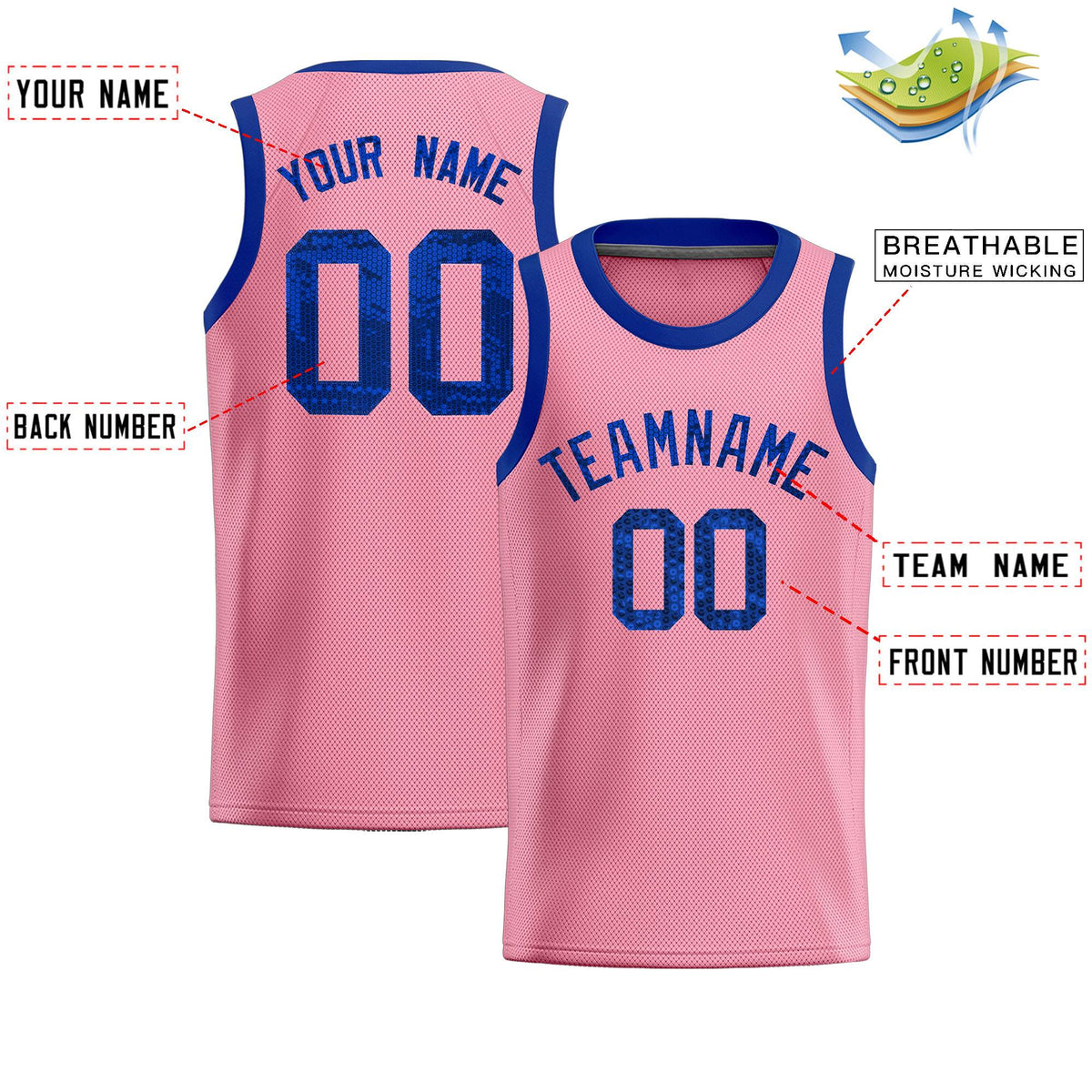 Custom Light Pink Sequined Tops Athletic Basketball Jersey
