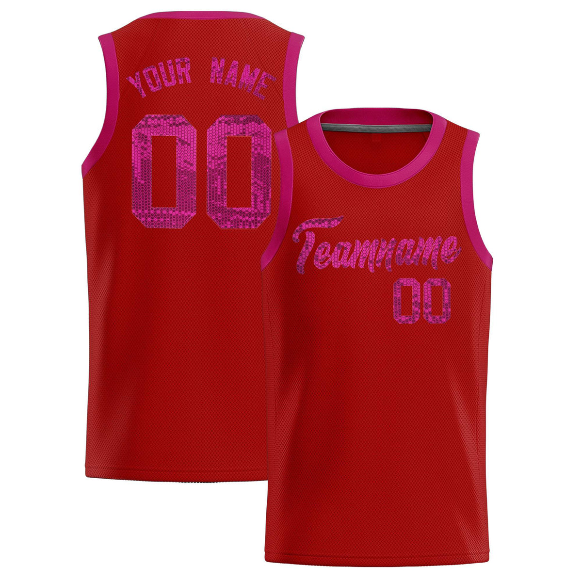 Custom Red Sequined Tops Athletic Basketball Jersey