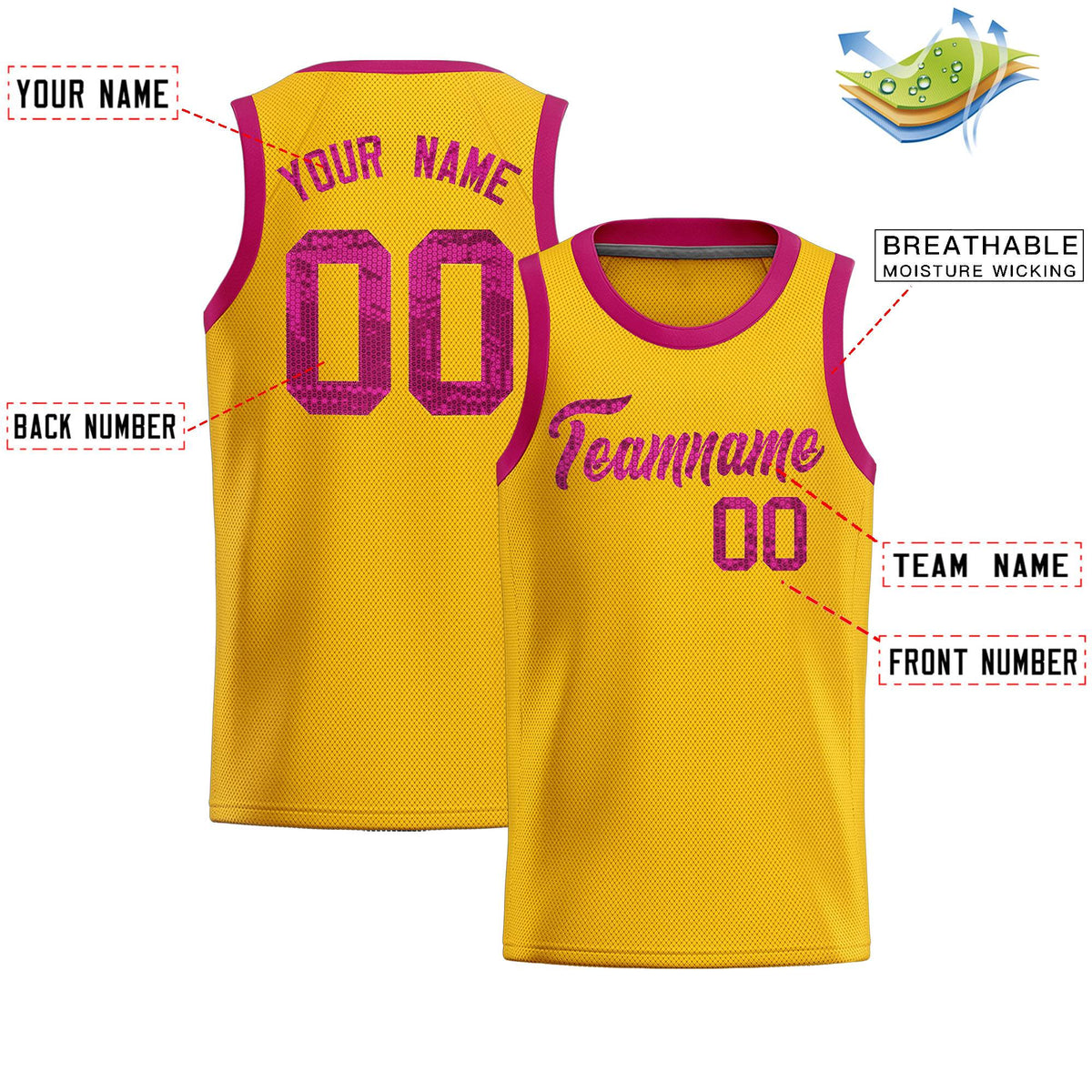 Custom Gold Sequined Tops Athletic Basketball Jersey