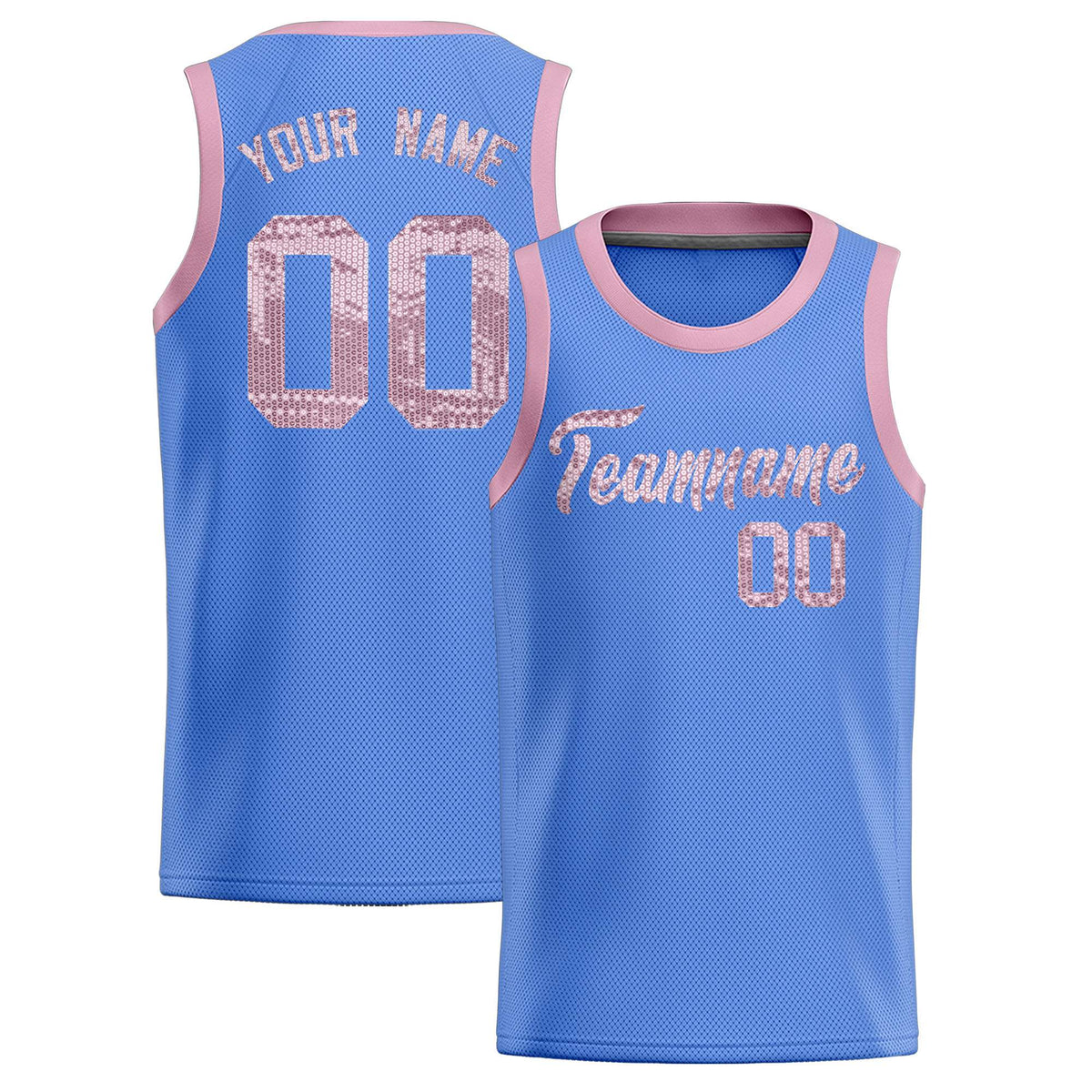 Custom Light Blue Sequined Tops Athletic Basketball Jersey