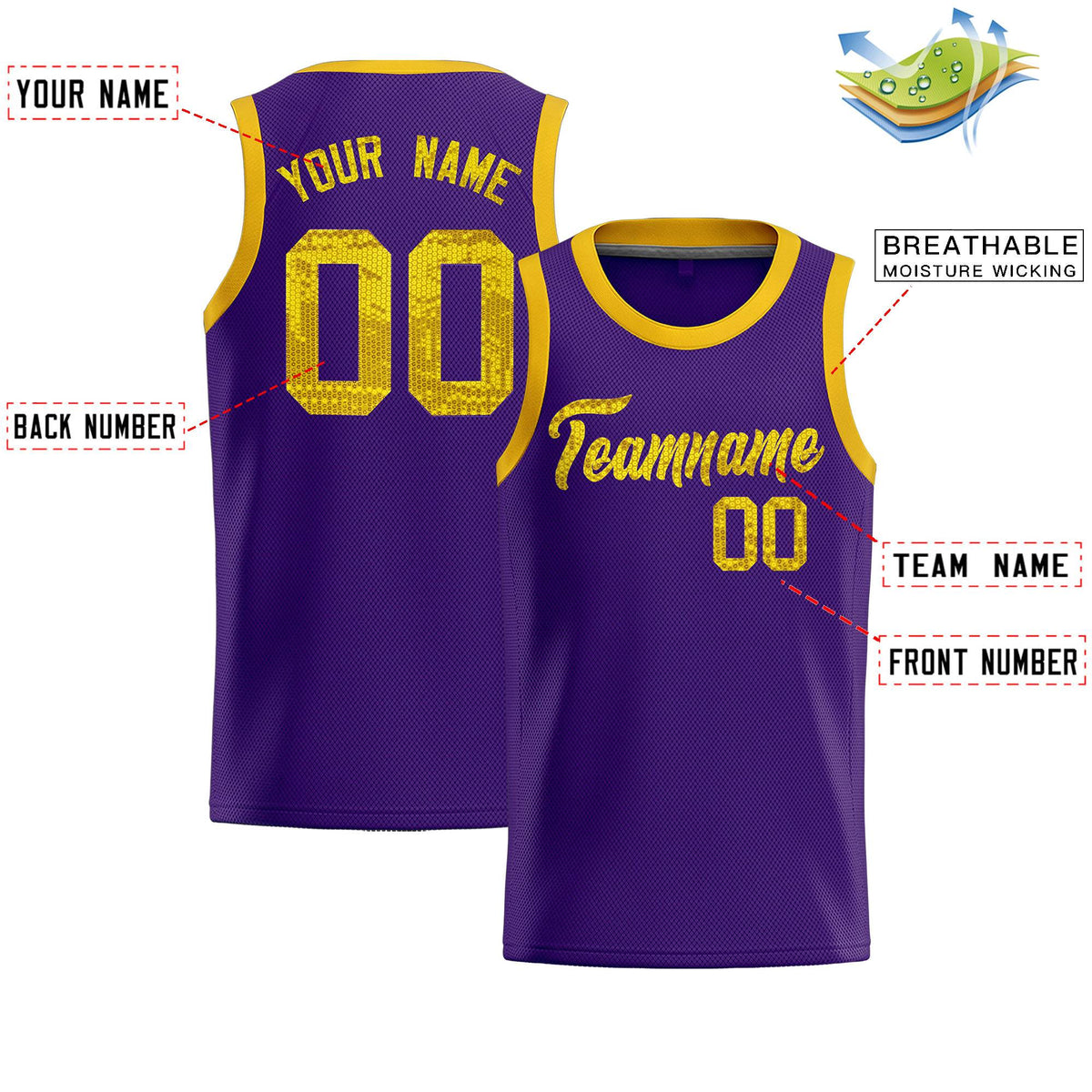 Custom Purple Sequined Tops Athletic Basketball Jersey