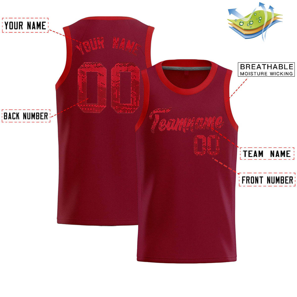Custom Crimson Sequined Tops Athletic Basketball Jersey