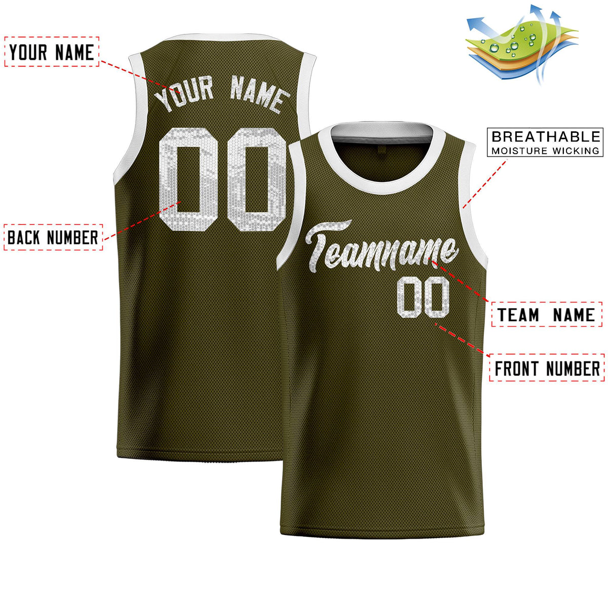 Custom Olive Sequined Tops Athletic Basketball Jersey