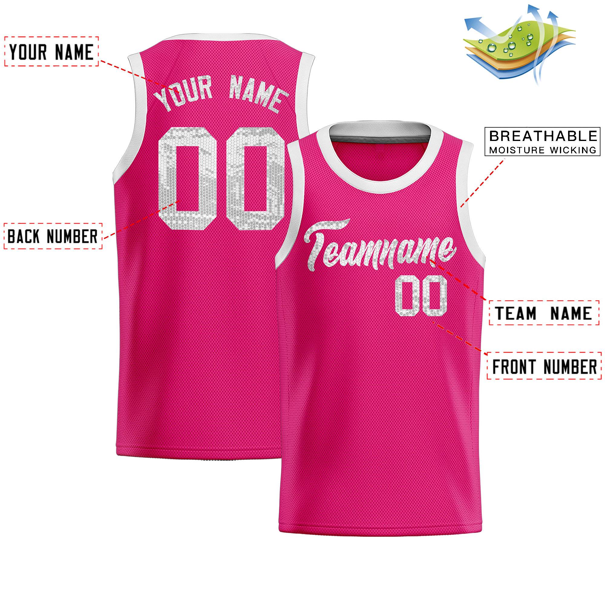 Custom Pink Sequined Tops Athletic Basketball Jersey