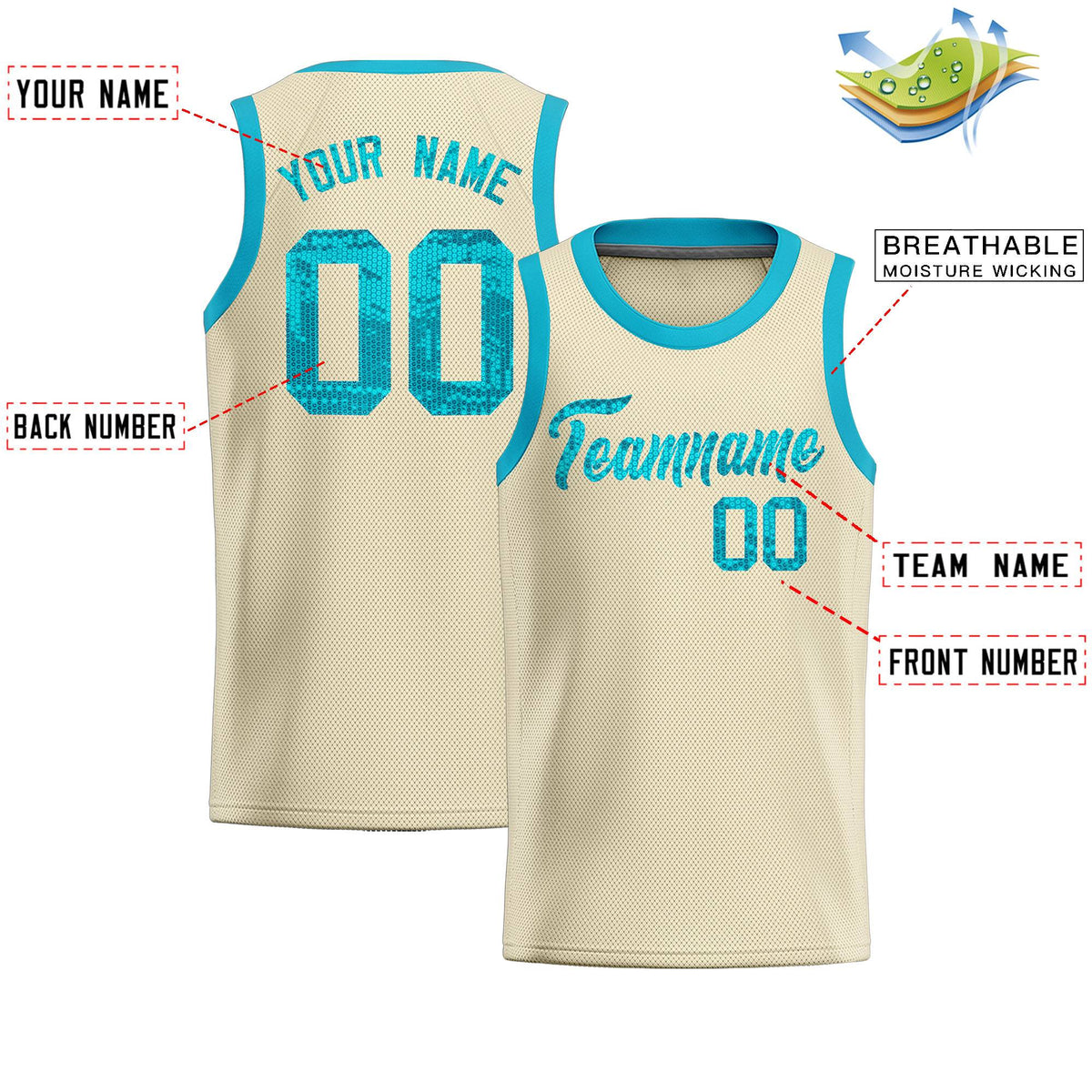 Custom Cream Sequined Tops Athletic Basketball Jersey