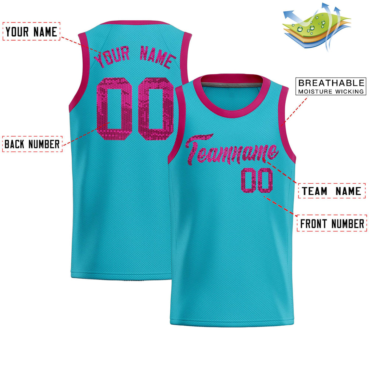 Custom Sky Blue Sequined Tops Athletic Basketball Jersey