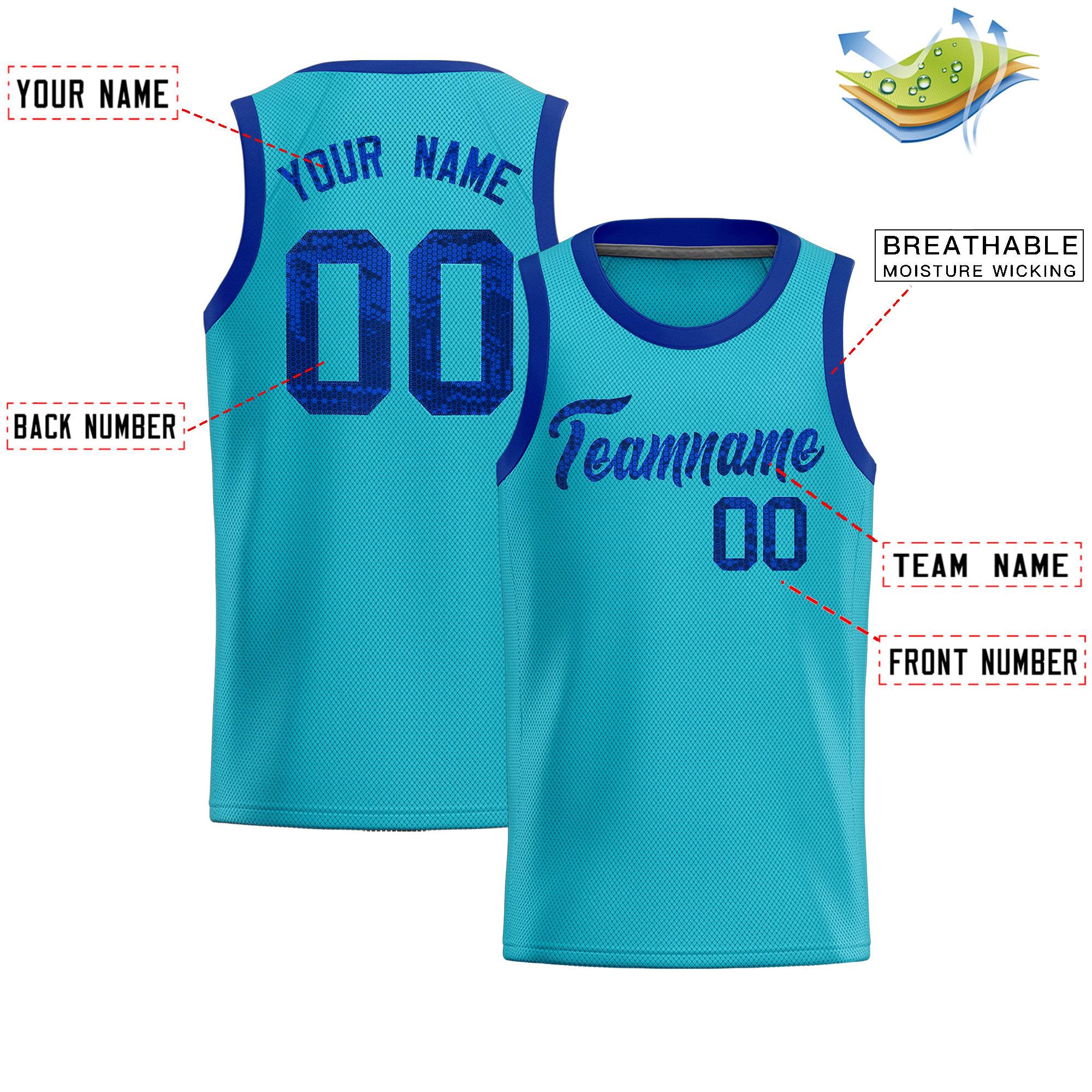Custom Sky Blue Sequined Tops Athletic Basketball Jersey