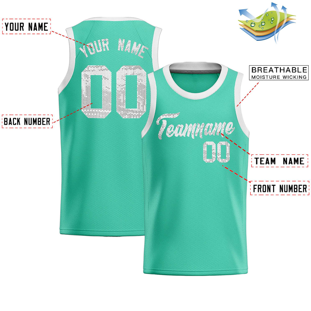 Custom Bright Green Sequined Tops Athletic Basketball Jersey