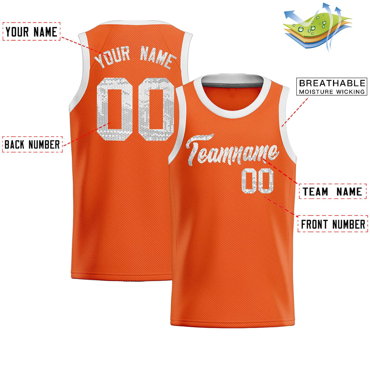 Custom Orange Sequined Tops Athletic Basketball Jersey