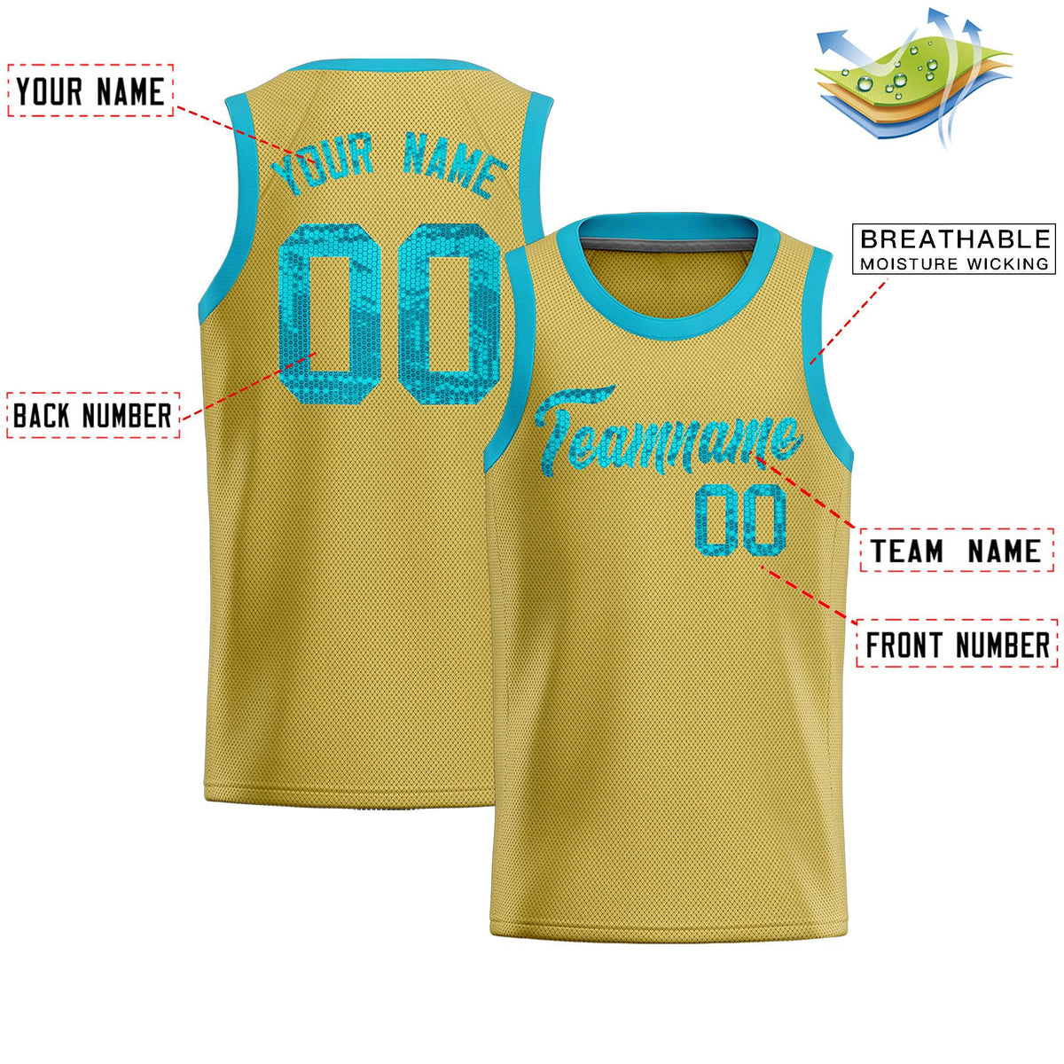 Custom Old Gold Sequined Tops Athletic Basketball Jersey