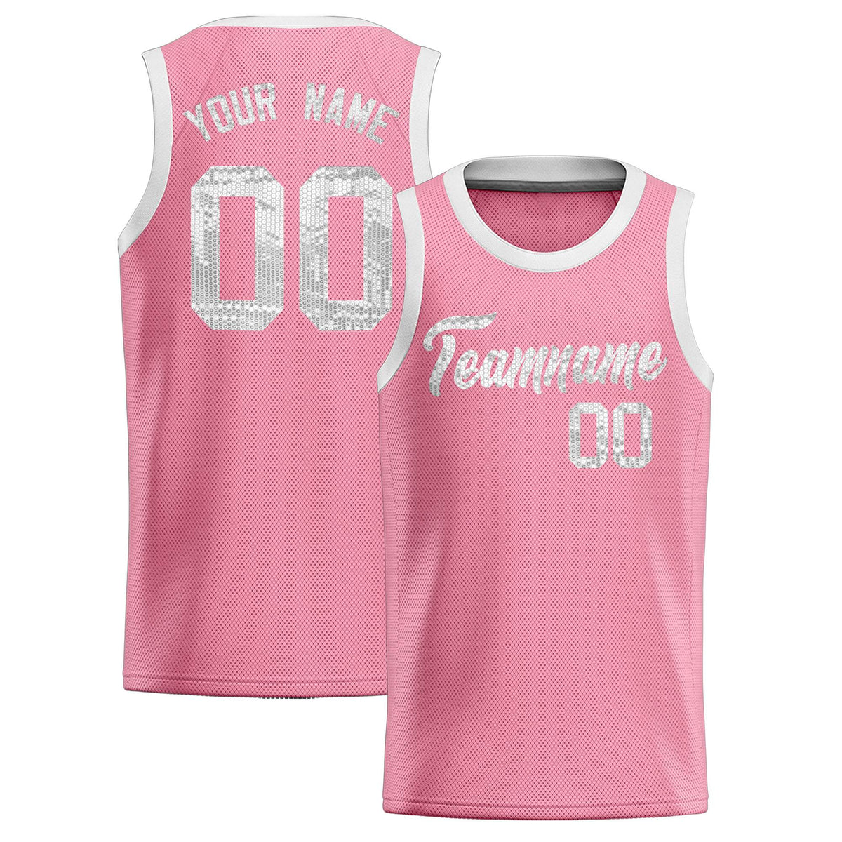 Custom Light Pink Sequined Tops Athletic Basketball Jersey
