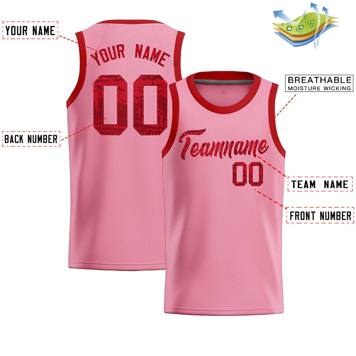 Custom Light Pink Sequined Tops Athletic Basketball Jersey