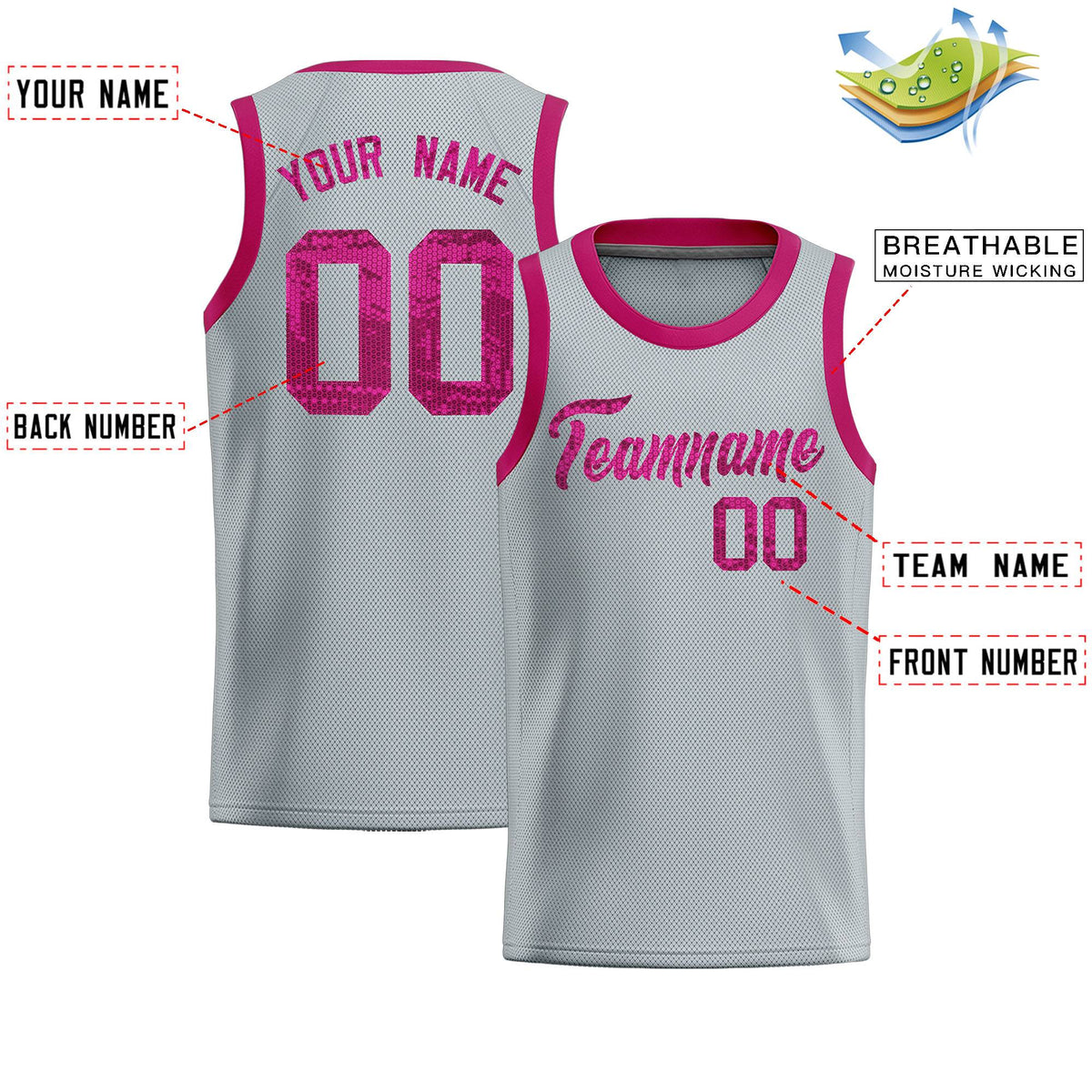 Custom Silver Sequined Tops Athletic Basketball Jersey