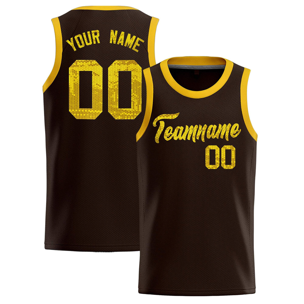 Custom Brown Sequined Tops Athletic Basketball Jersey