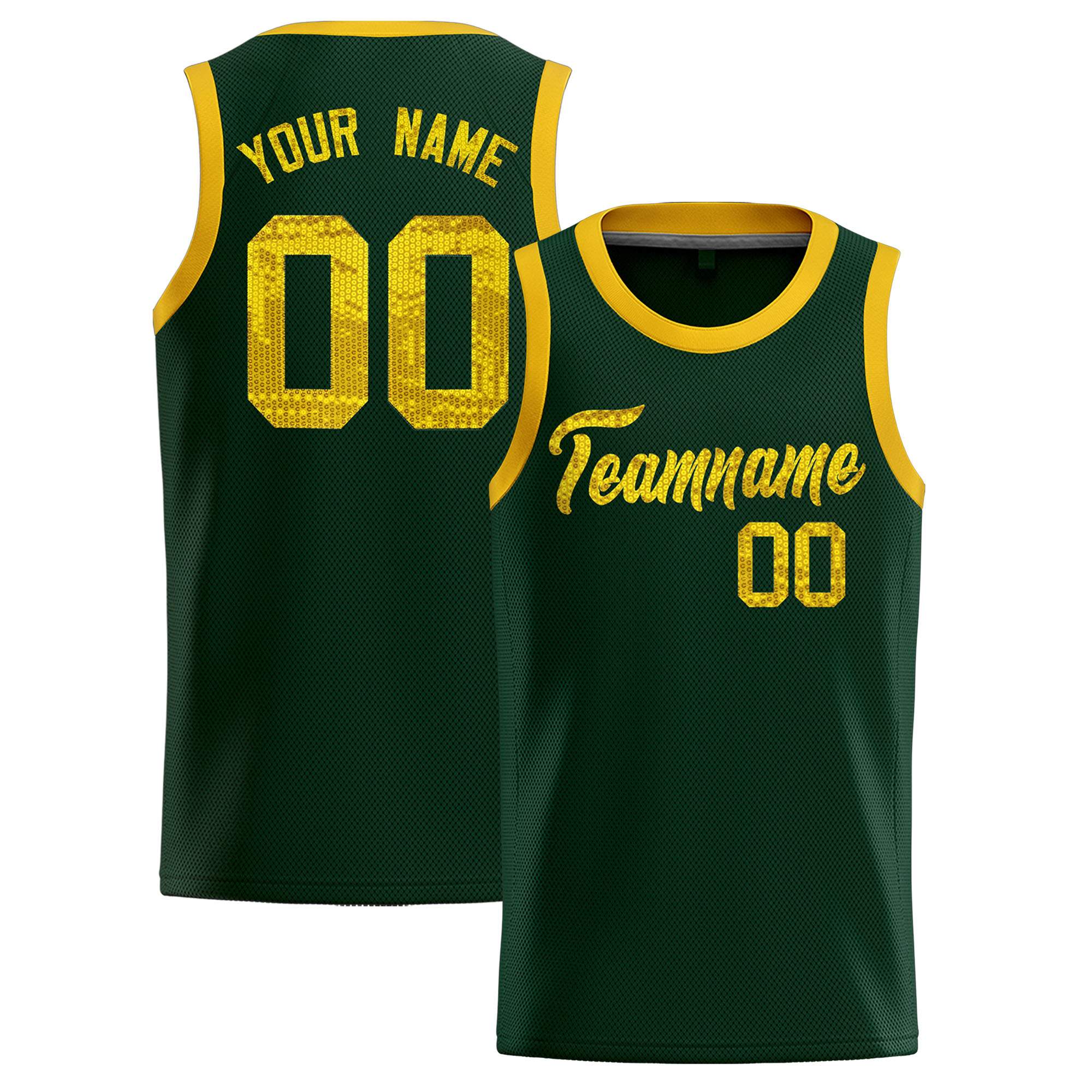 Custom Hunter Green Sequined Tops Athletic Basketball Jersey