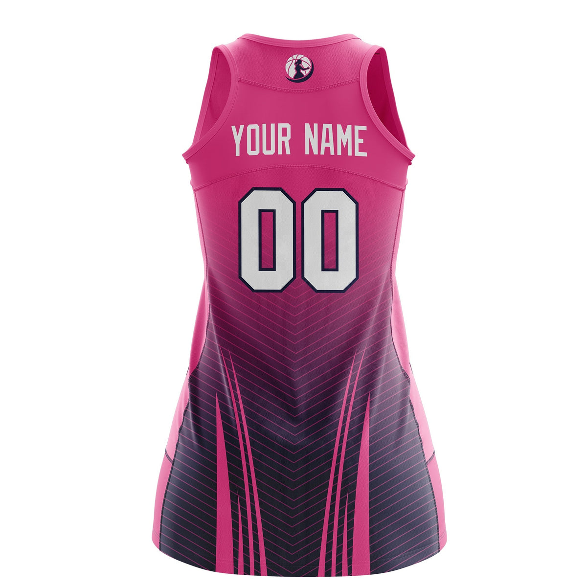 Custom Netball Dress | Rose Red Navy for Women with V-Shaped Pinstripes Personalized Uniform