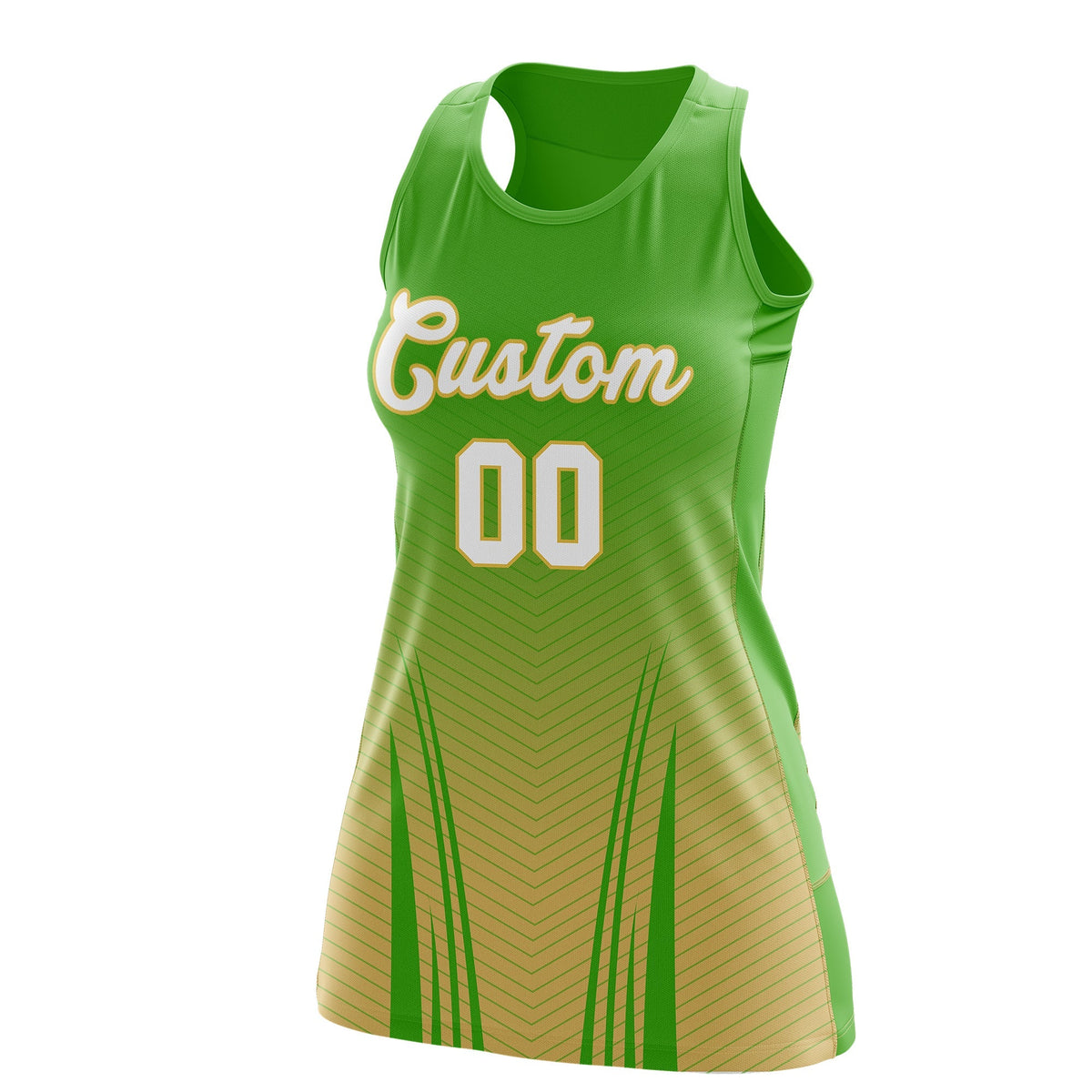 Custom Netball Dress | Light Green Khaki V-Shaped Pinstripes Gradient Team Uniform