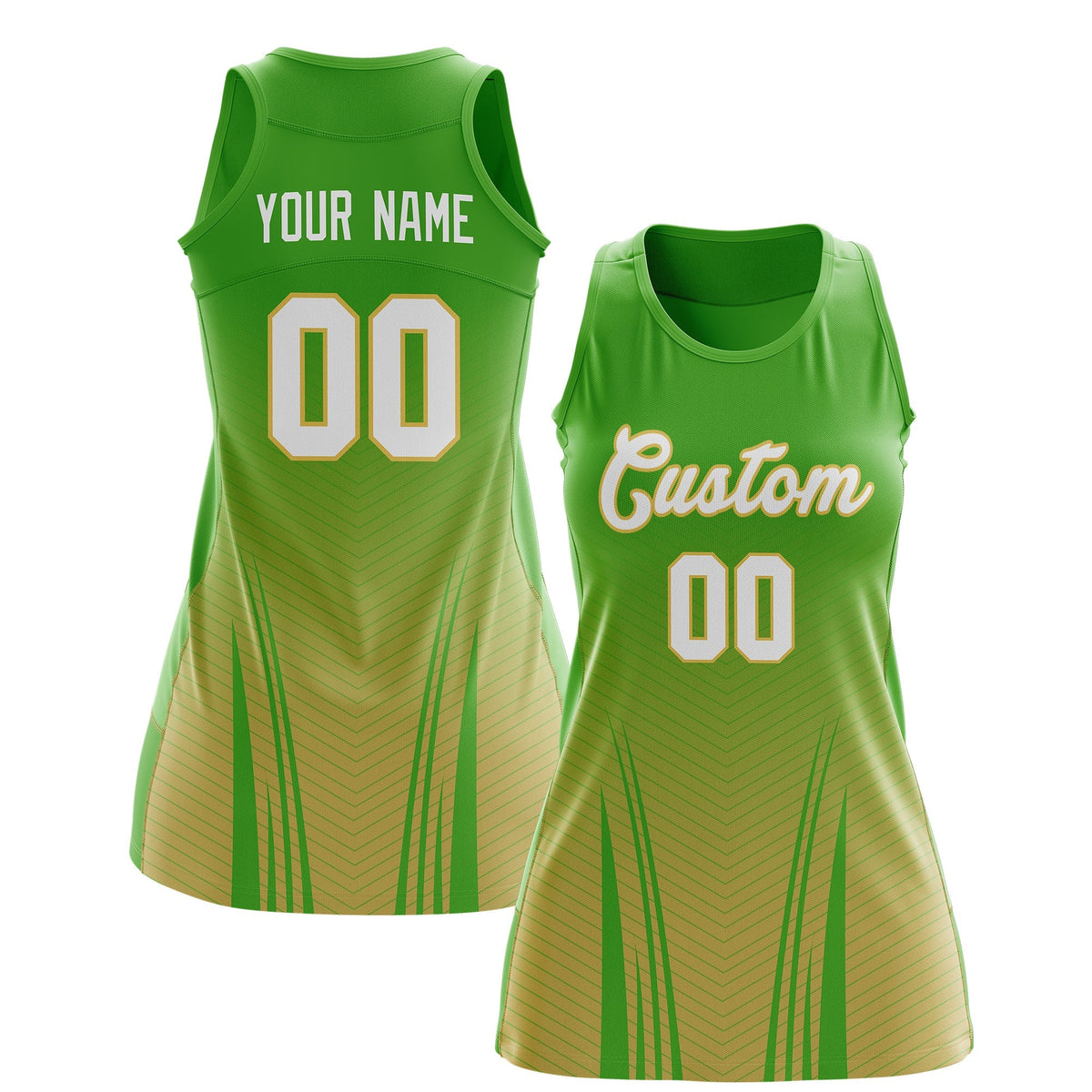 Custom Netball Dress | Light Green Khaki V-Shaped Pinstripes Gradient Team Uniform