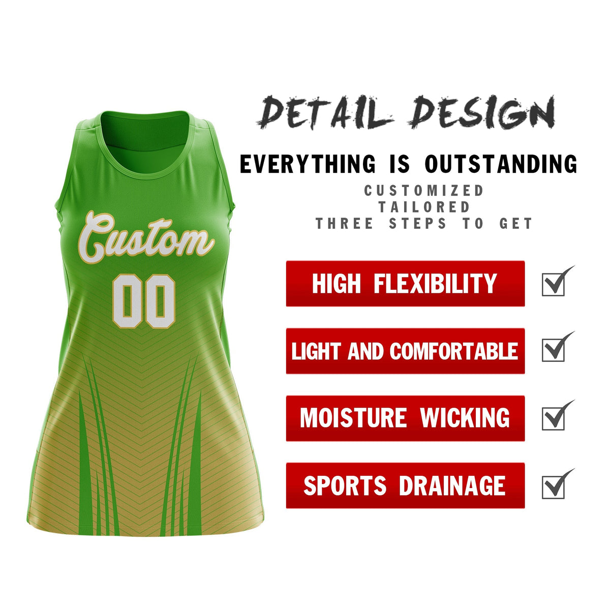 Custom Netball Dress | Light Green Khaki V-Shaped Pinstripes Gradient Team Uniform