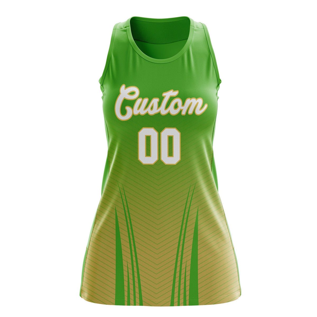 Custom Netball Dress | Light Green Khaki V-Shaped Pinstripes Gradient Team Uniform