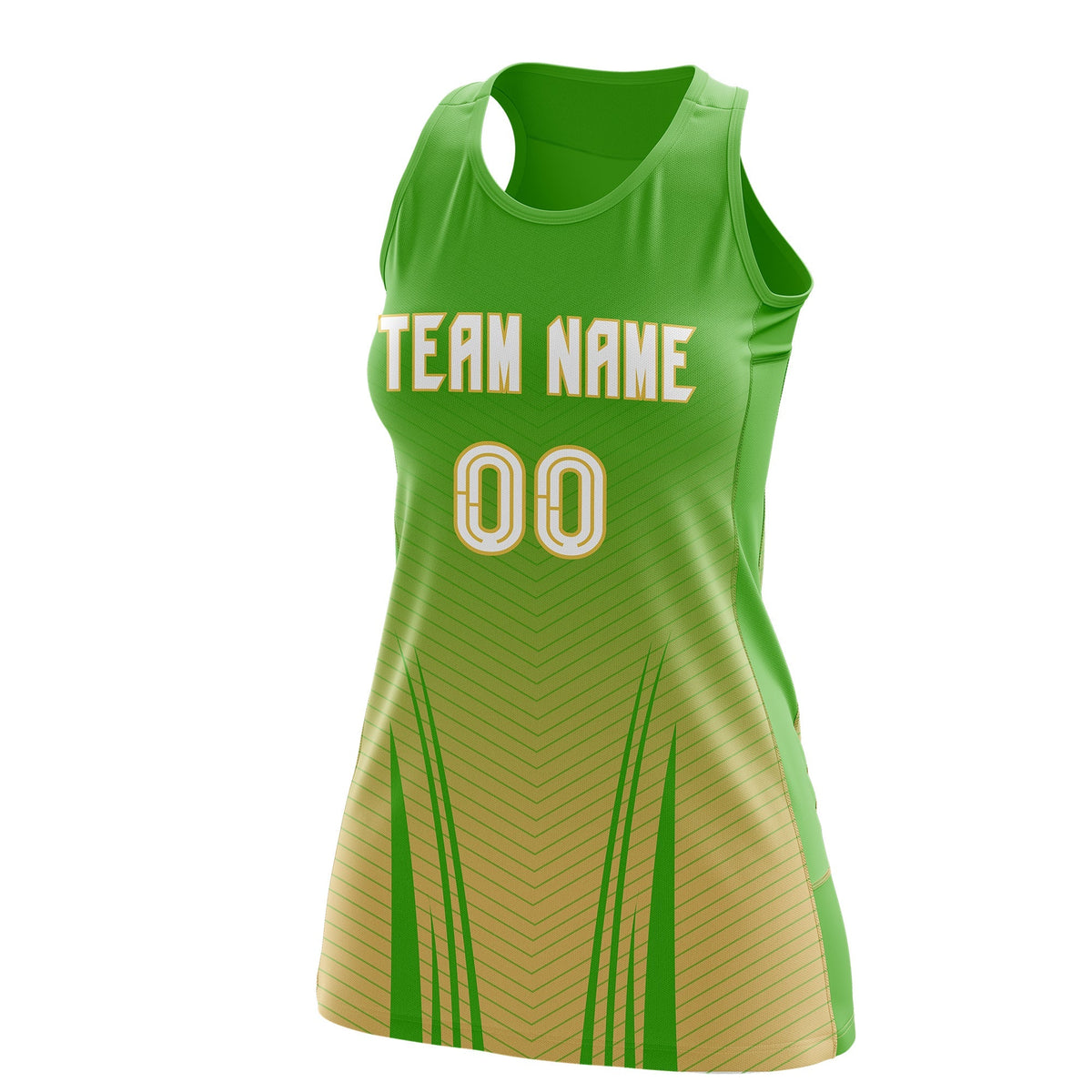 Custom Netball Dress | Light Green Khaki V-Shaped Pinstripes Gradient Team Uniform