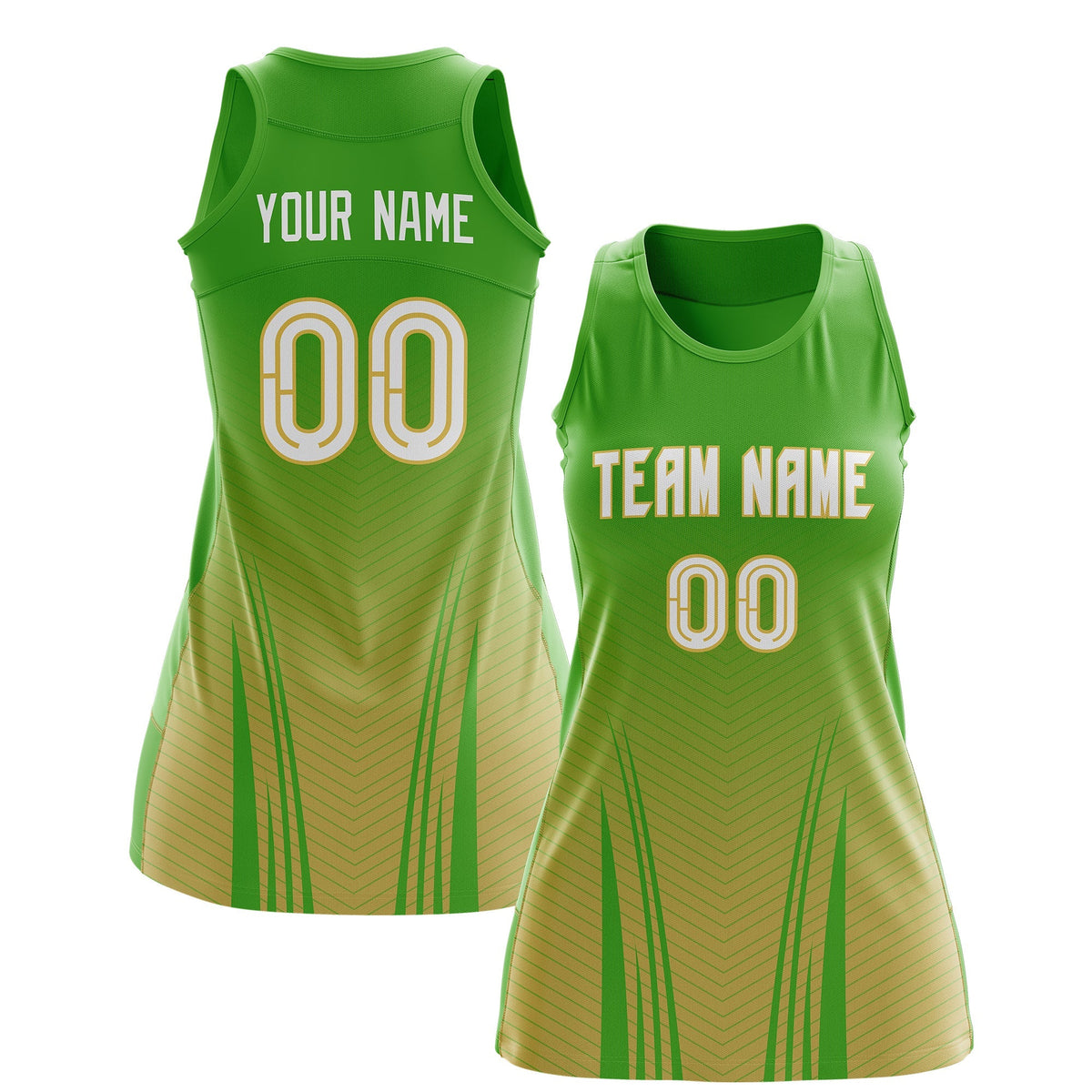 Custom Netball Dress | Light Green Khaki V-Shaped Pinstripes Gradient Team Uniform