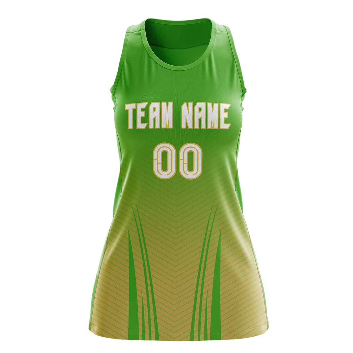 Custom Netball Dress | Light Green Khaki V-Shaped Pinstripes Gradient Team Uniform