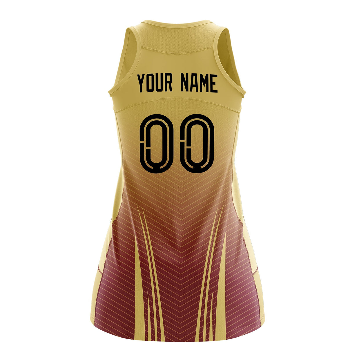 Custom Women Netball Dress | Khaki Crimson V-Shaped Pinstripes Uniform with Name &amp; Number