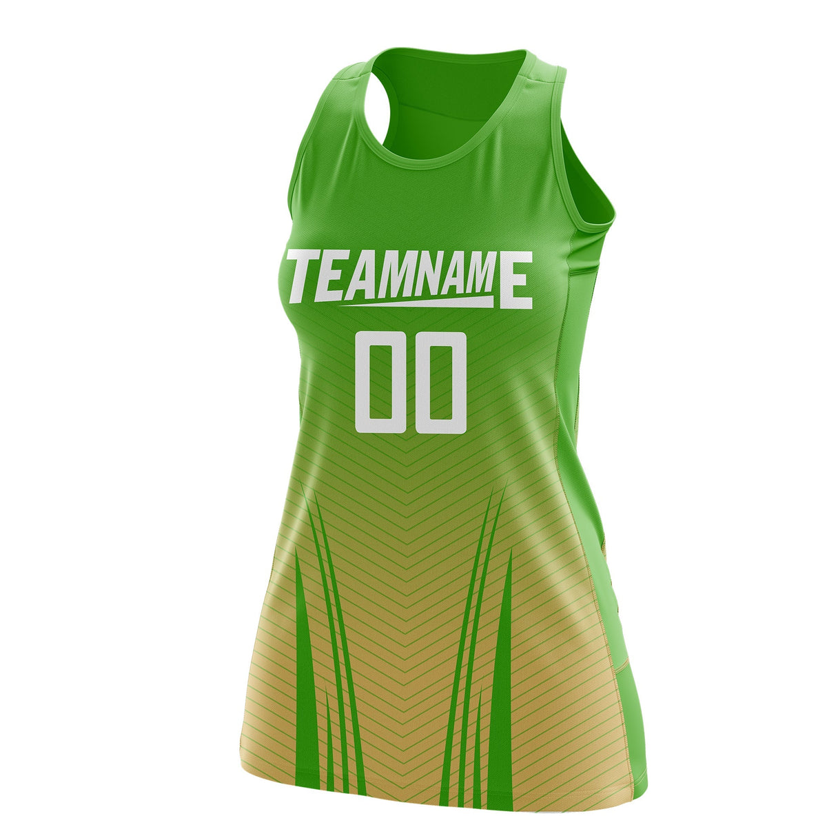Custom Netball Dress | Light Green Khaki V-Shaped Pinstripes Gradient Team Uniform