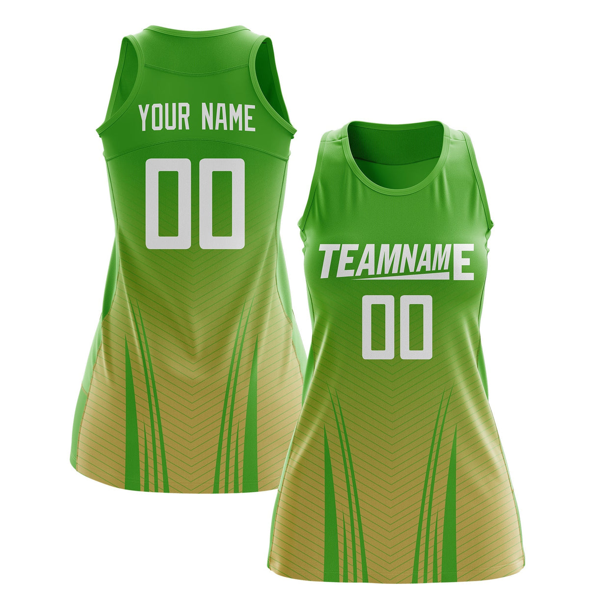 Custom Netball Dress | Light Green Khaki V-Shaped Pinstripes Gradient Team Uniform