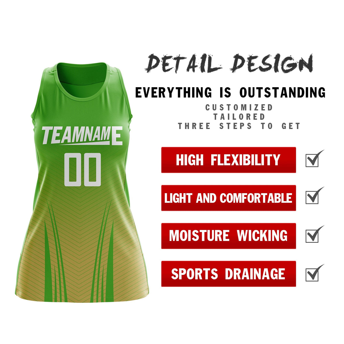 Custom Netball Dress | Light Green Khaki V-Shaped Pinstripes Gradient Team Uniform