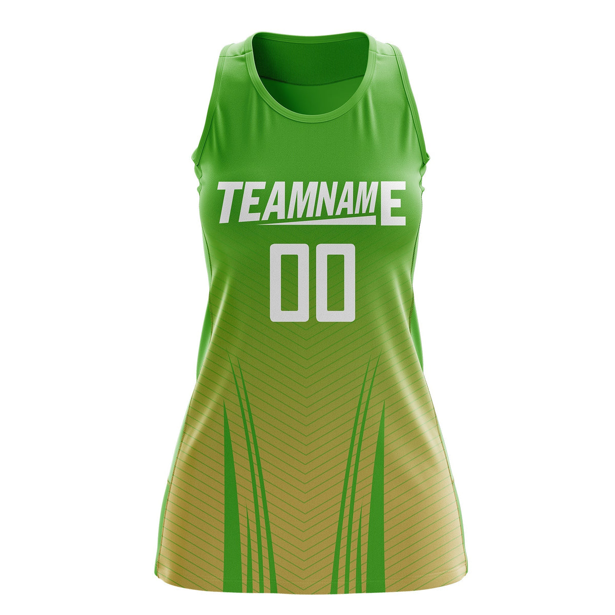 Custom Netball Dress | Light Green Khaki V-Shaped Pinstripes Gradient Team Uniform