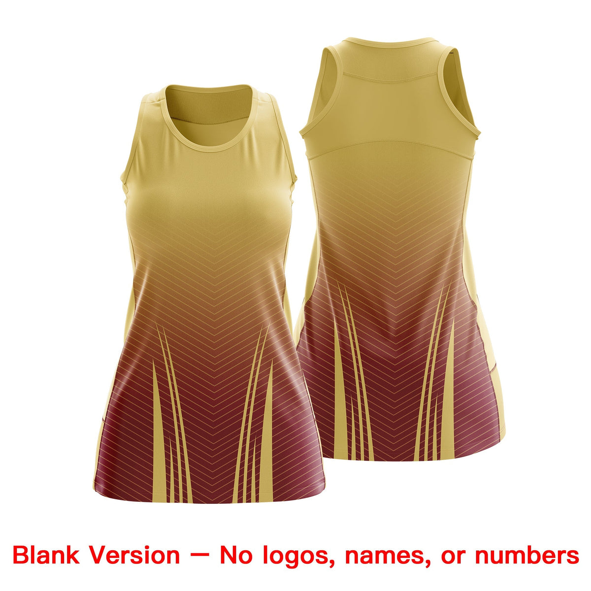 Custom Women Netball Dress | Khaki Crimson V-Shaped Pinstripes Uniform with Name &amp; Number