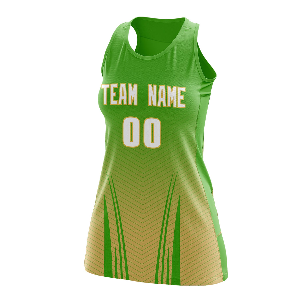 Custom Netball Dress | Light Green Khaki V-Shaped Pinstripes Gradient Team Uniform