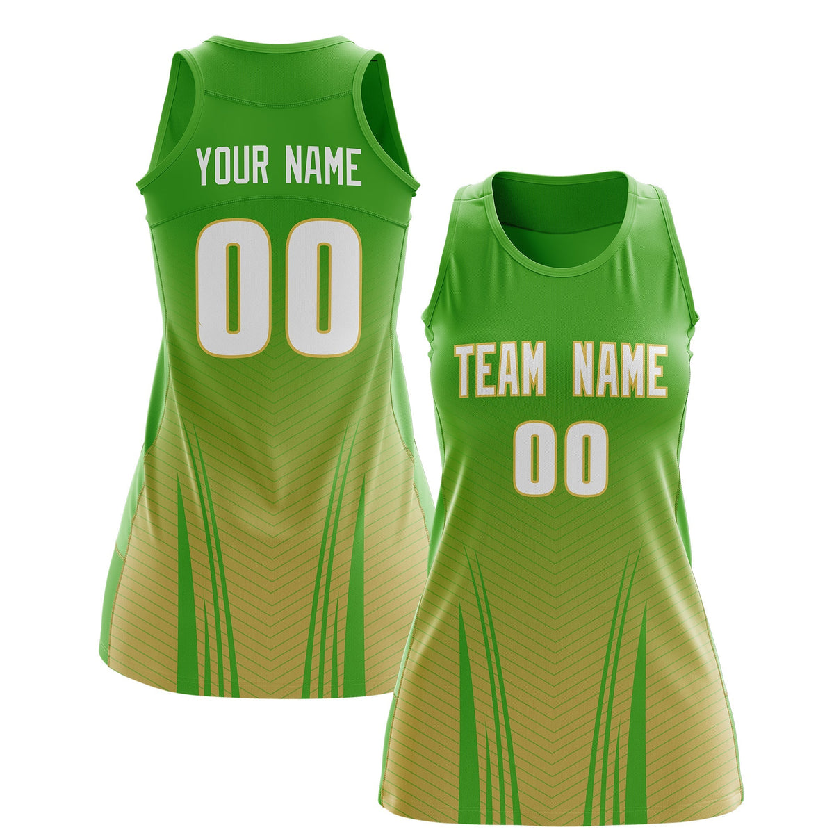 Custom Netball Dress | Light Green Khaki V-Shaped Pinstripes Gradient Team Uniform