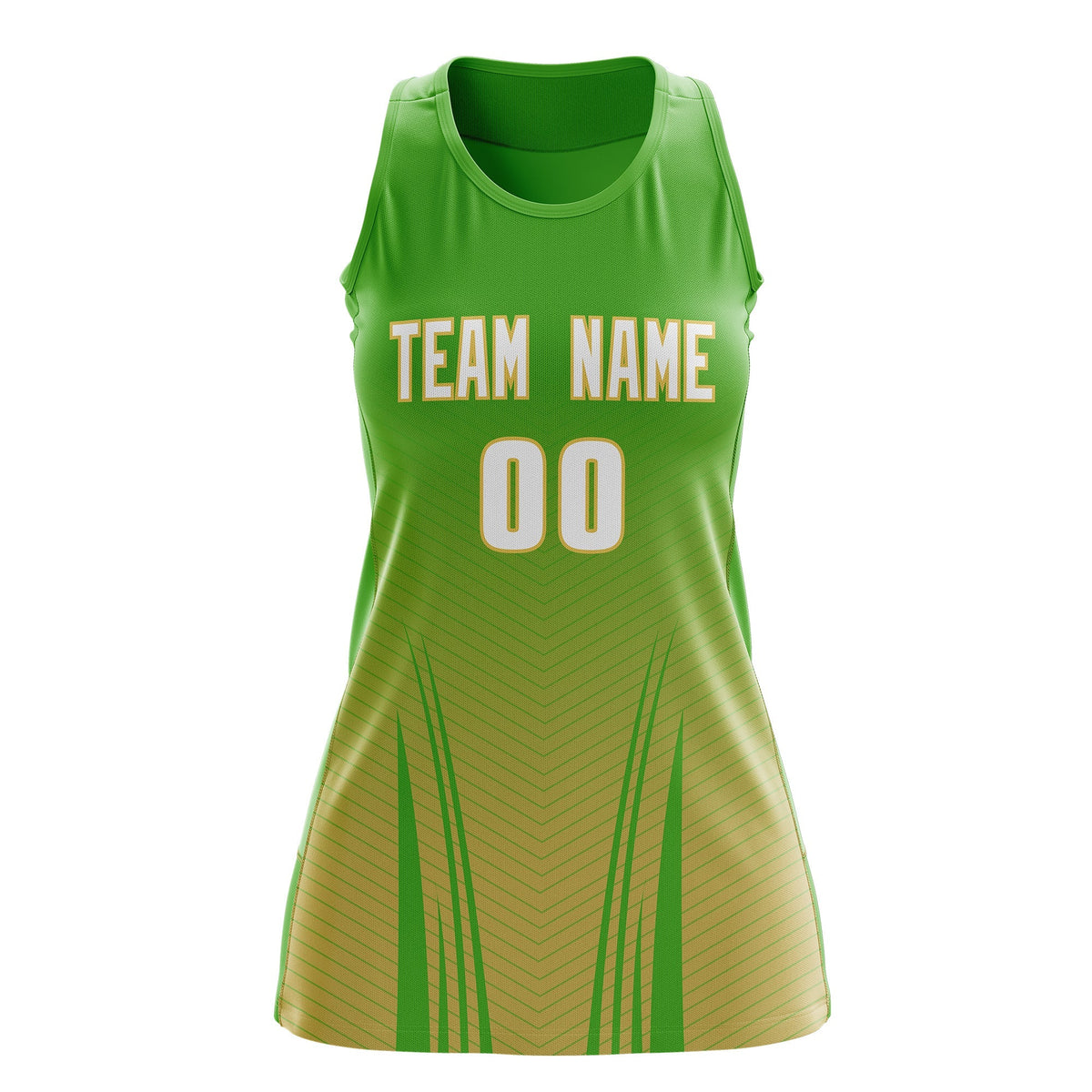 Custom Netball Dress | Light Green Khaki V-Shaped Pinstripes Gradient Team Uniform