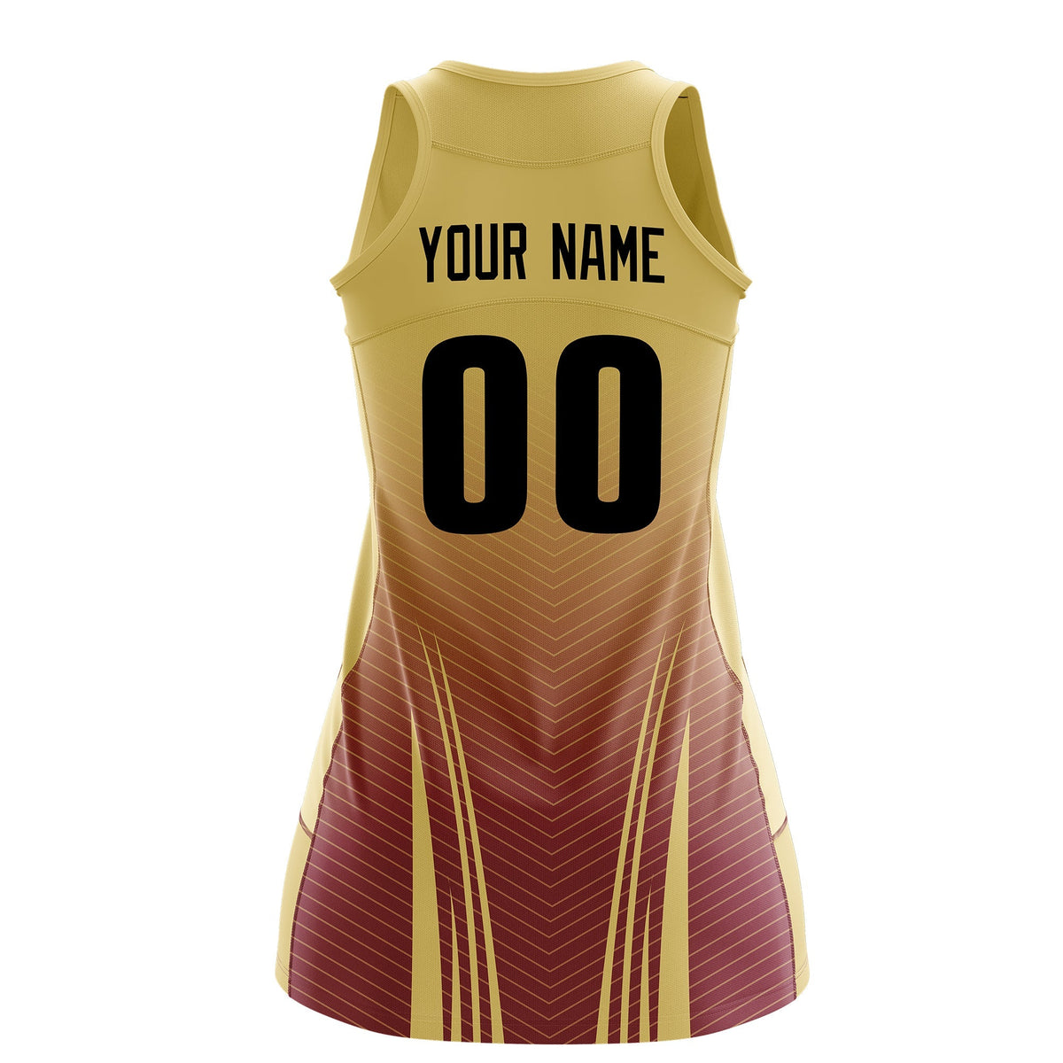 Custom Women Netball Dress | Khaki Crimson V-Shaped Pinstripes Uniform with Name &amp; Number