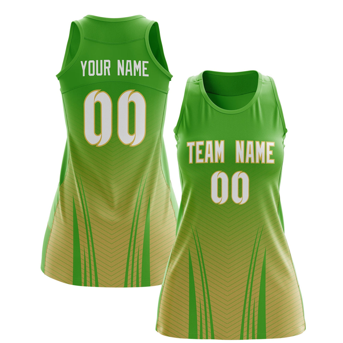 Custom Netball Dress | Light Green Khaki V-Shaped Pinstripes Gradient Team Uniform