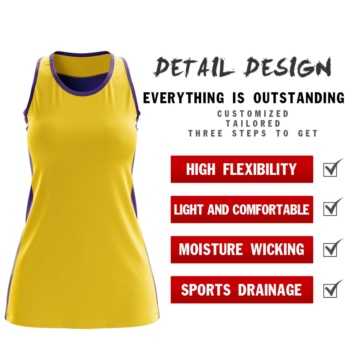 Custom Gold Purple Color Block Two Tone Tennis Dresses
