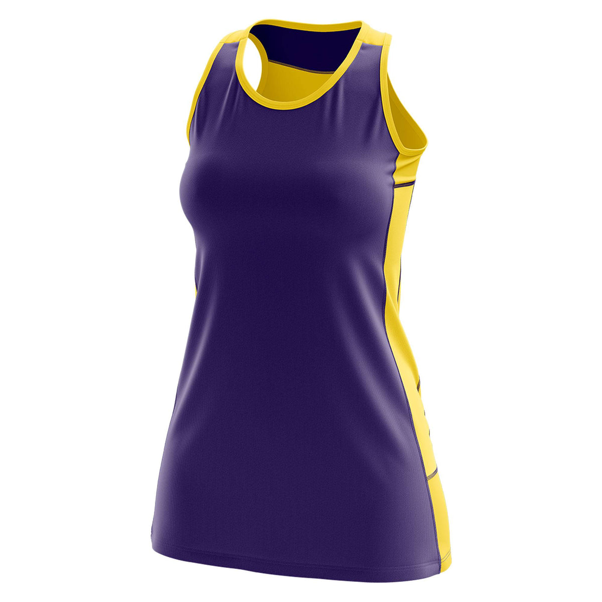 Custom Purple Gold Color Block Two Tone Tennis Dresses