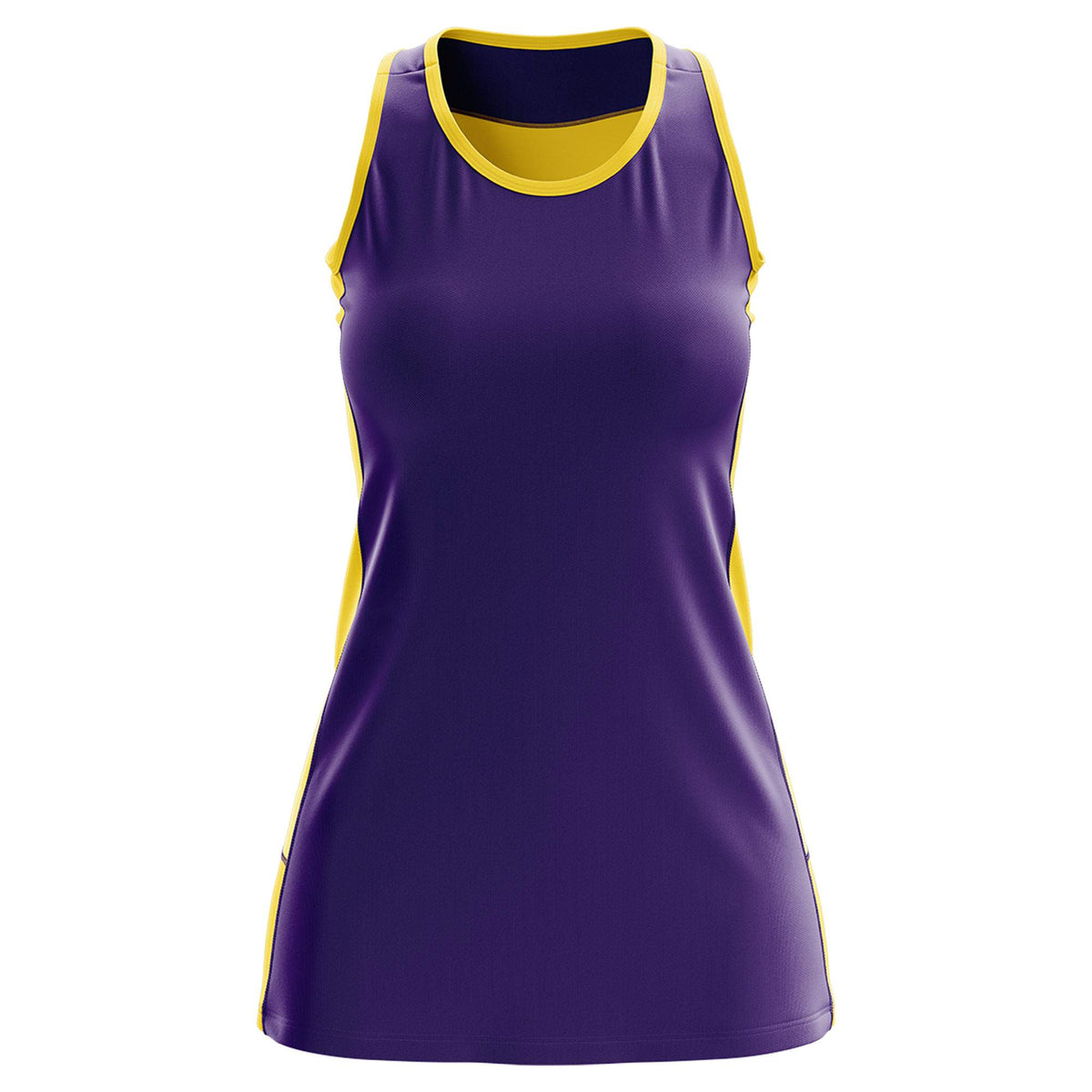 Custom Purple Gold Color Block Two Tone Tennis Dresses