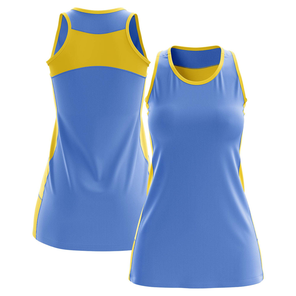 Custom Powder Blue Gold Color Block Two Tone Tennis Dresses