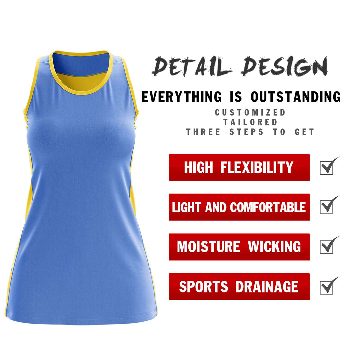 Custom Powder Blue Gold Color Block Two Tone Tennis Dresses